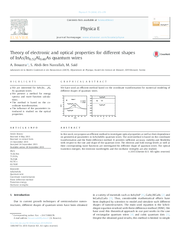 (PDF) Theory of electronic and optical properties for different shapes ...