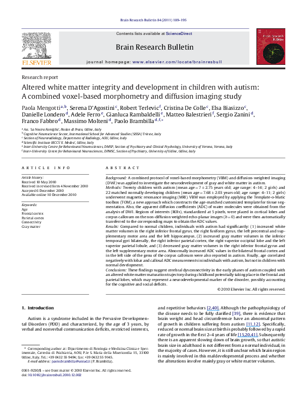 (PDF) Altered white matter integrity and development in children with ...