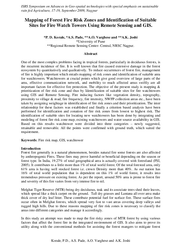 Pdf Mapping Of Forest Fire Risk Zones And Identification Of Suitable