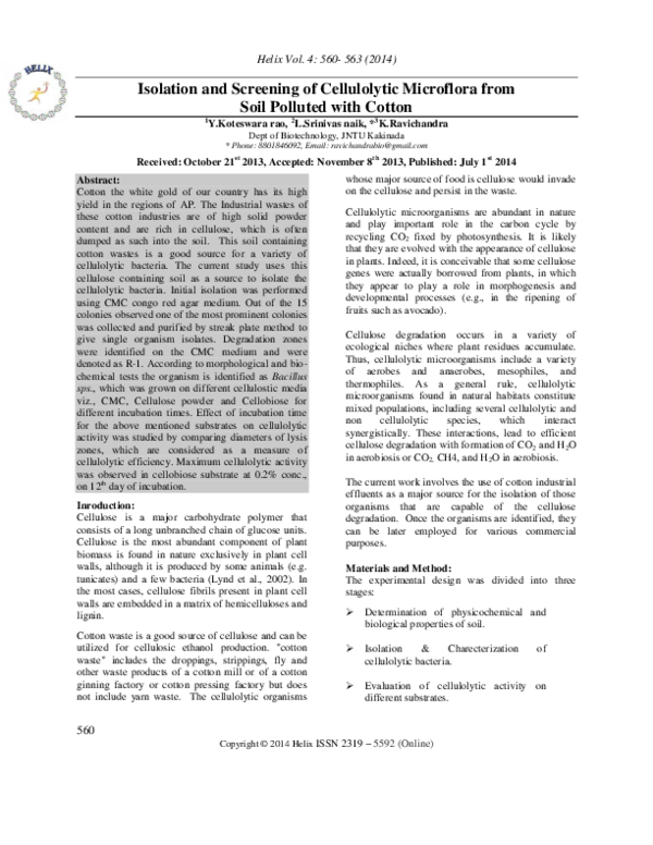 (PDF) Isolation and Screening of Cellulolytic Microflora from Soil ...