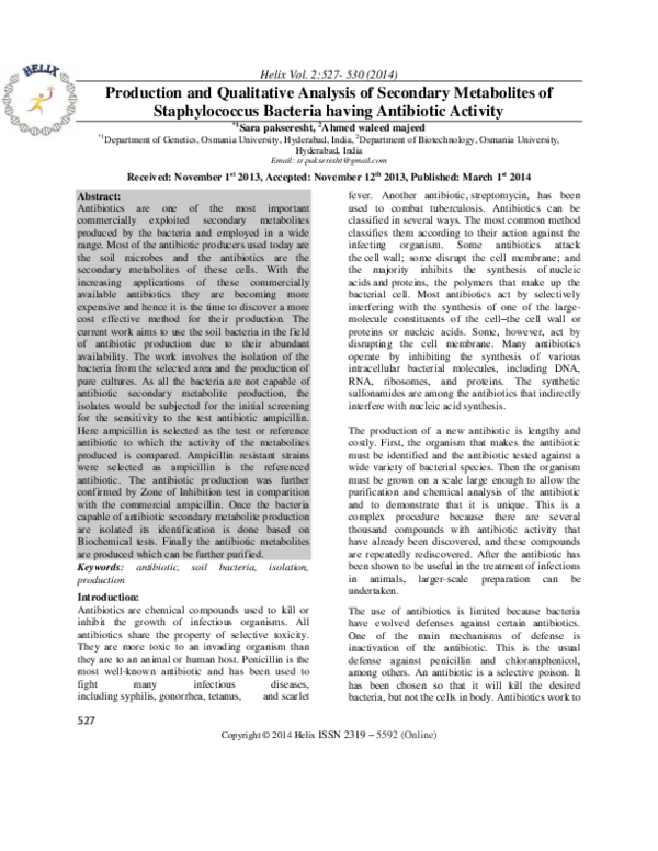 (PDF) Production and Qualitative Analysis of Secondary Metabolites of ...