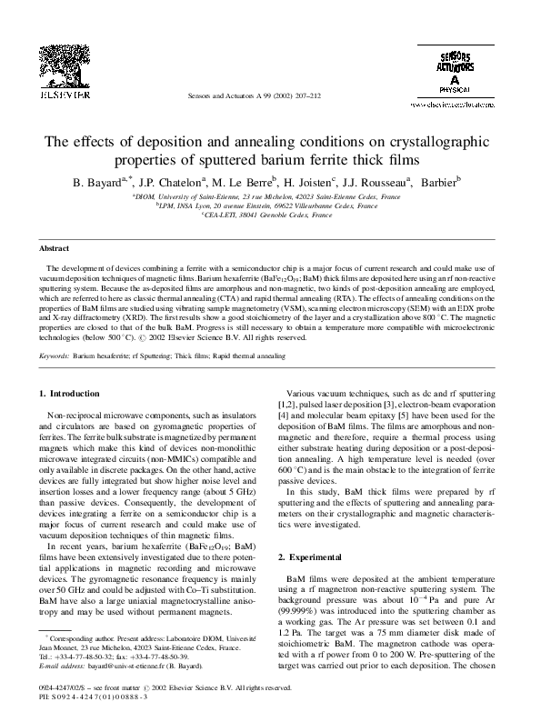 (PDF) The effects of deposition and annealing conditions on ...
