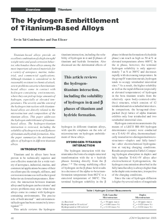 (PDF) The hydrogen embrittlement of titaniumbased alloys Dan Eliezer