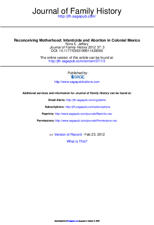 Reconceiving Motherhood: Infanticide and Abortion in Colonial Mexico