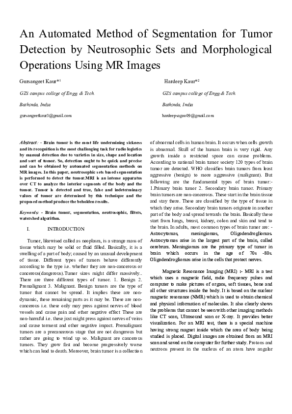(PDF) An Automated Method of Segmentation for Tumor Detection by ...