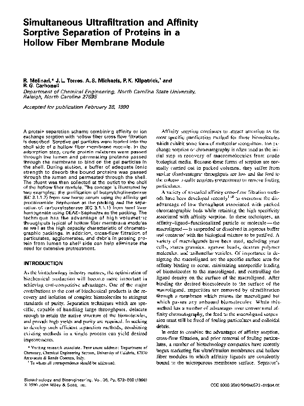 (PDF) Simultaneous ultrafiltration and affinity sorptive separation of ...