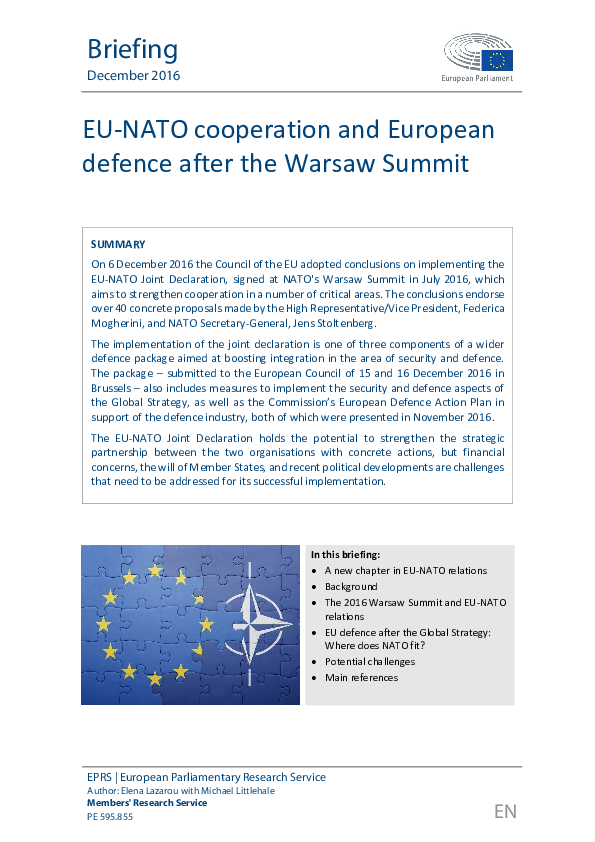 (PDF) EU-NATO cooperation and European defence after the Warsaw Summit