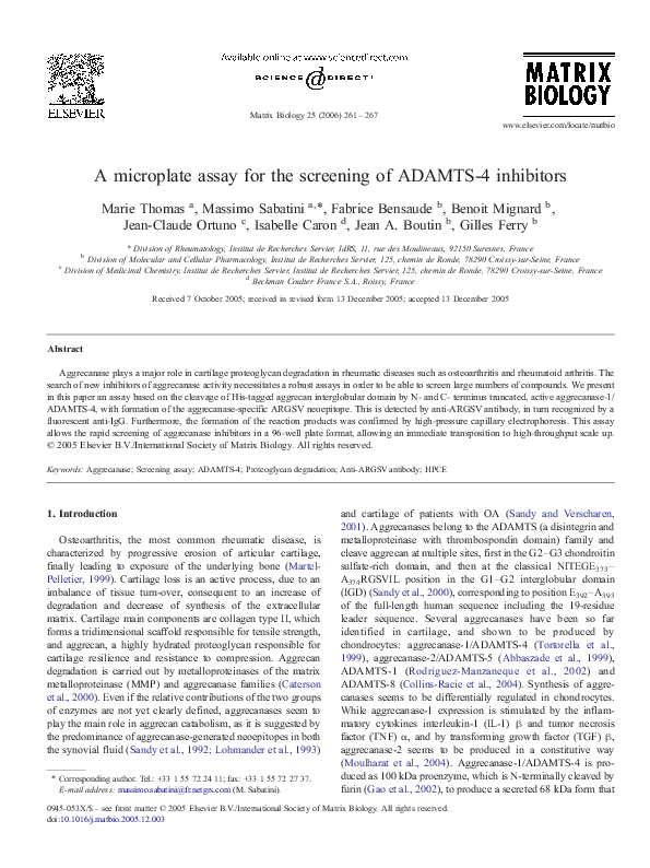 (PDF) A microplate assay for the screening of ADAMTS4 inhibitors