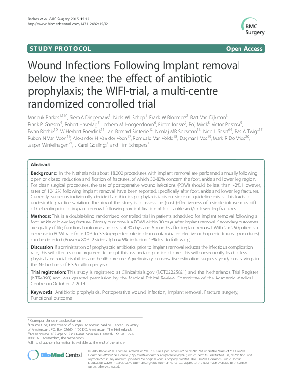 (PDF) Wound Infections Following Implant removal below the knee: the ...