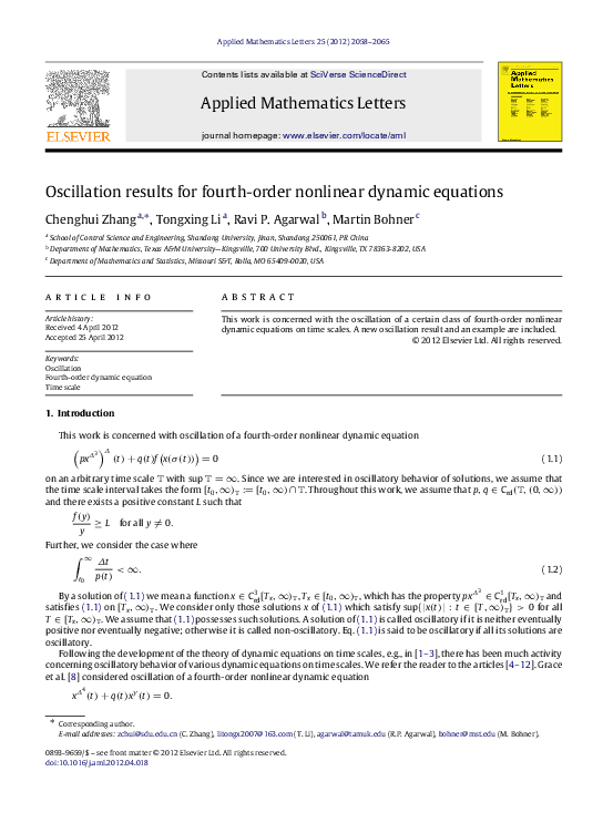 (PDF) Oscillation results for fourth-order nonlinear dynamic equations