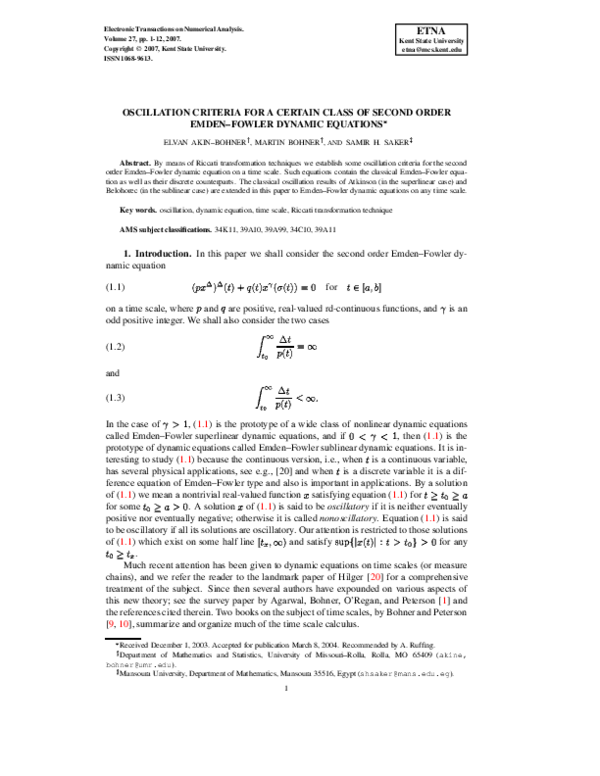 (PDF) Oscillation criteria for a certain class of second order Emden ...