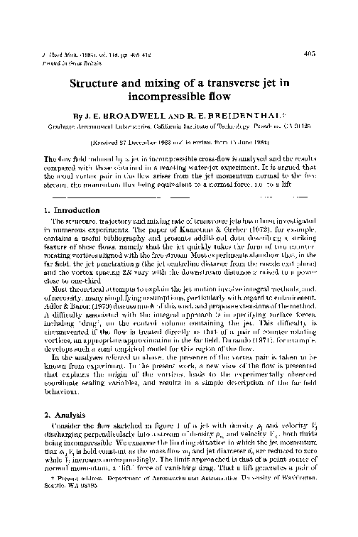 (PDF) Structure and mixing of a transverse jet in incompressible flow