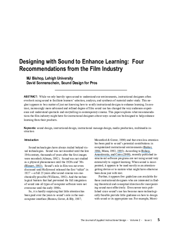 (PDF) Designing with Sound to Enhance Learning Four