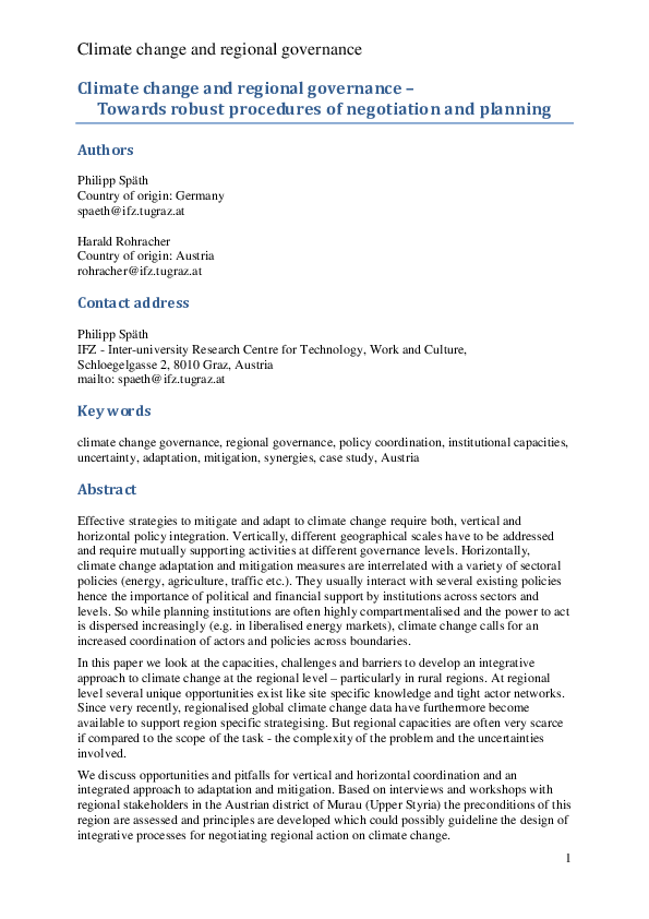 (PDF) Climate change and regional governance - Towards robust ...
