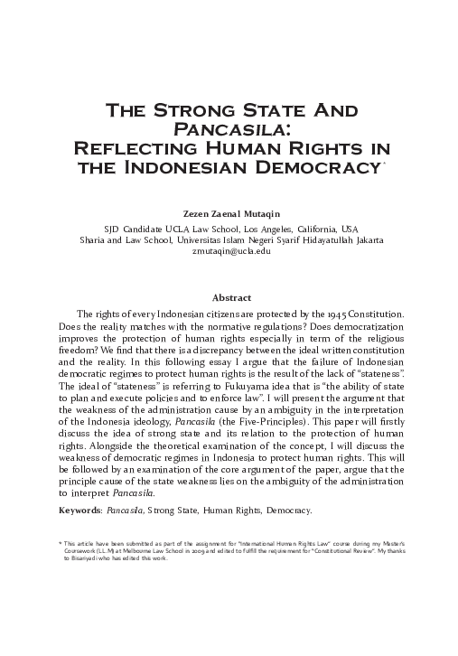 (PDF) The Strong State And Pancasila: Reflecting Human Rights in the ...