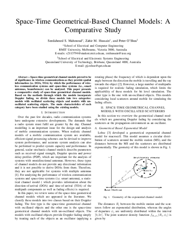 (PDF) Space-Time Geometrical-Based Channel Models: A Comparative Study