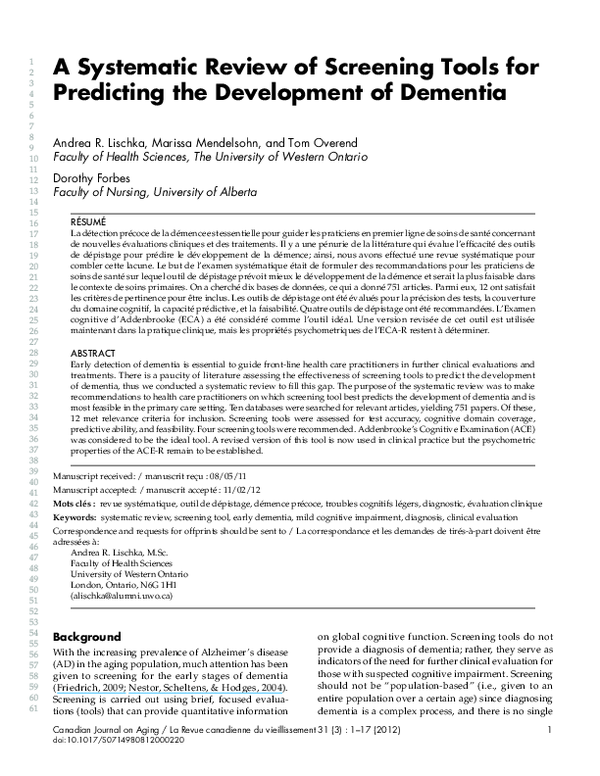 (PDF) A Systematic Review of Screening Tools for Predicting the ...
