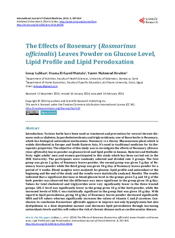 (PDF) The Effects of Rosemary (Rosmarinus officinalis) Leaves Powder on ...