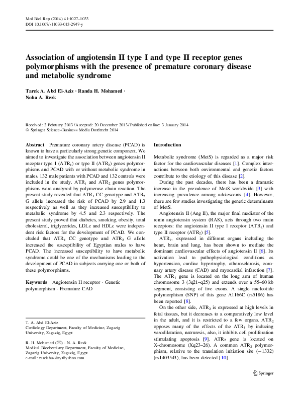 (PDF) Association of angiotensin II type I and type II receptor genes ...