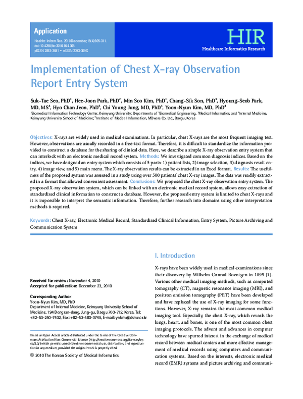 (PDF) Implementation of Chest X-ray Observation Report Entry System