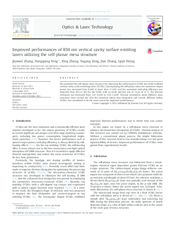 (PDF) Improved performances of 850nm vertical cavity surface emitting ...