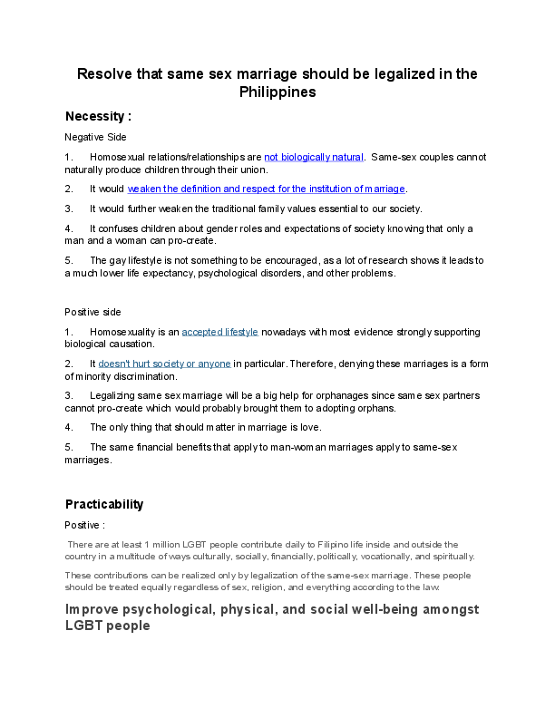 same sex marriage in the philippines argumentative essay