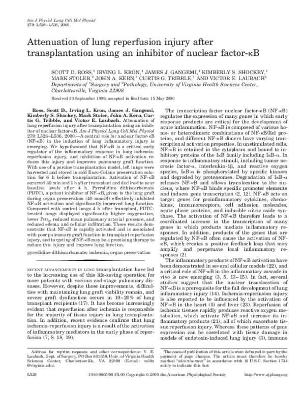 (PDF) Attenuation of lung reperfusion injury after transplantation ...