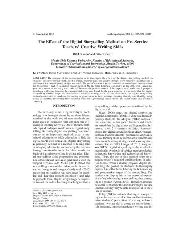 (PDF) The Effect of the Digital Storytelling Method on Pre-Service ...