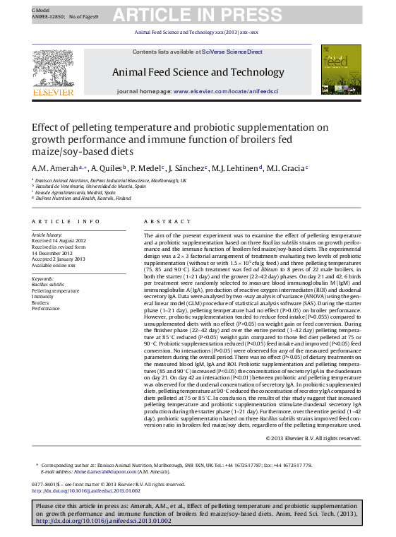 (PDF) Effect of pelleting temperature and probiotic supplementation on ...