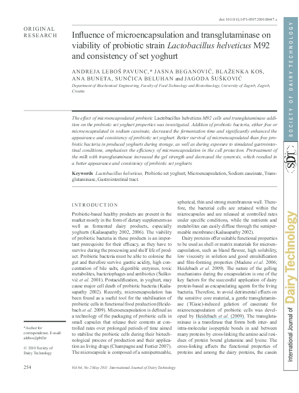 (PDF) Influence of microencapsulation and transglutaminase on viability ...