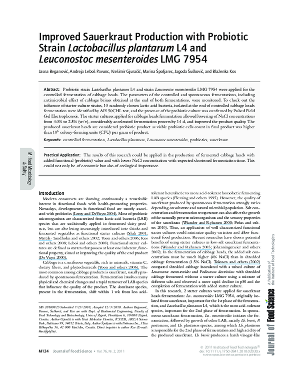 (PDF) Improved Sauerkraut Production with Probiotic Strain