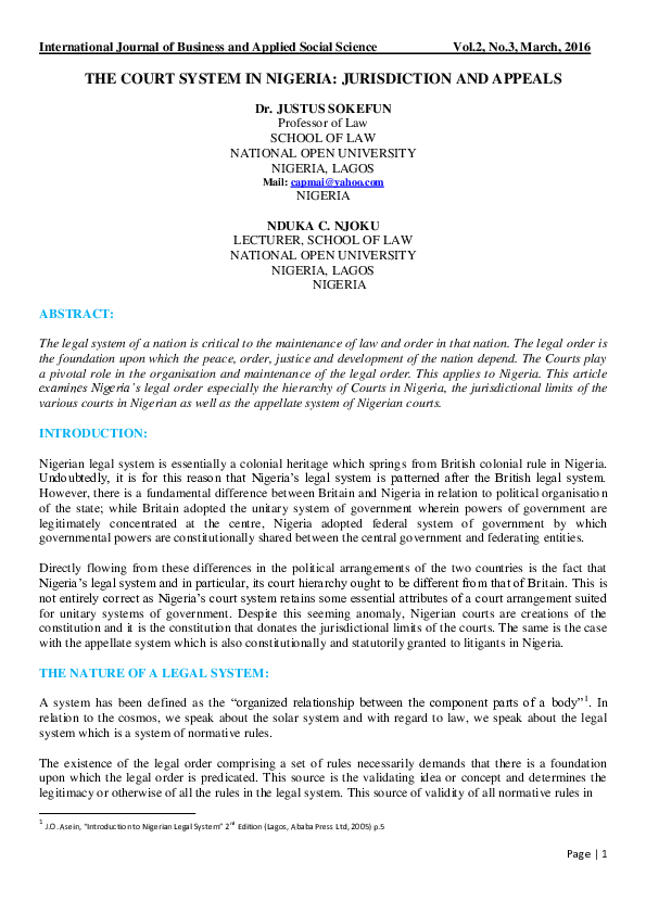(PDF) THE COURT SYSTEM IN NIGERIA JURISDICTION AND APPEALS Jude