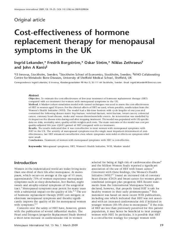 (PDF) Costeffectiveness of hormone replacement therapy for menopausal