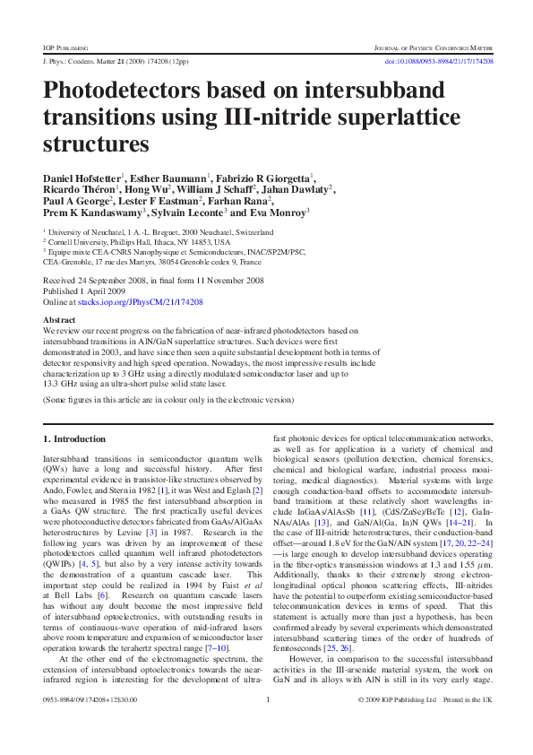 (PDF) Photodetectors based on intersubband transitions using III ...