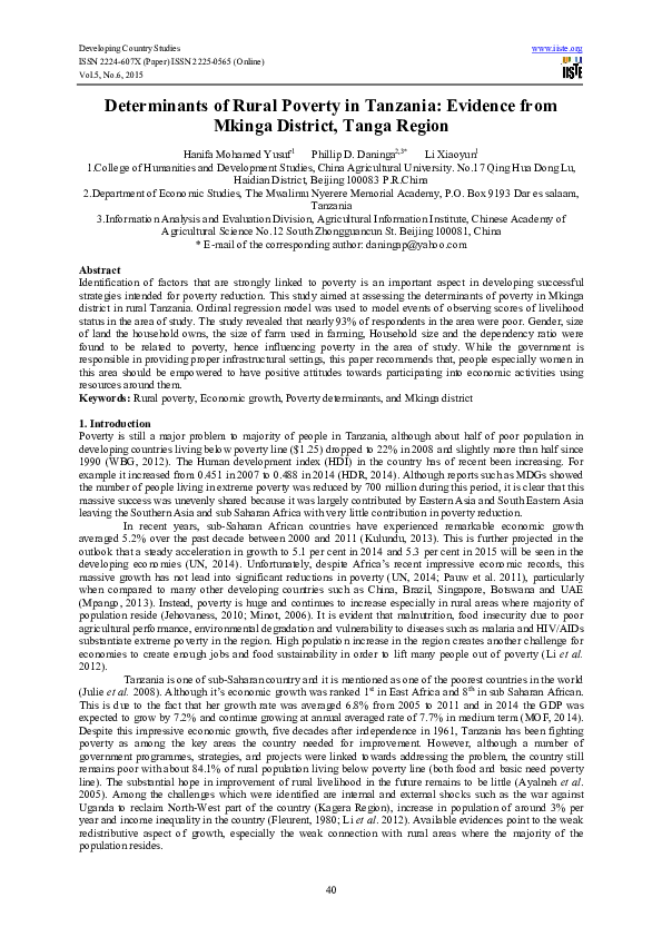 (PDF) Developing Country Studies Determinants of Rural Poverty in ...