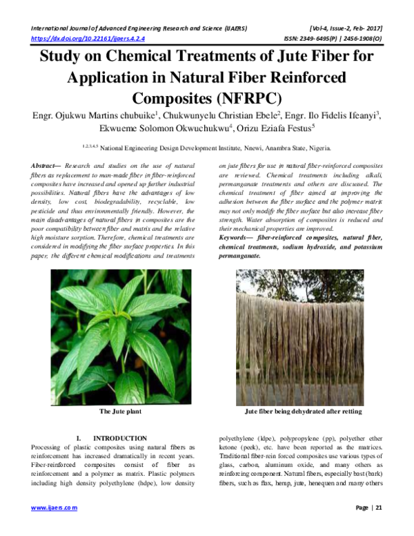 (PDF) Study on Chemical Treatments of Jute Fiber for Application in