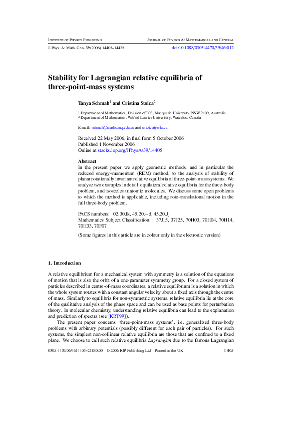 (PDF) Stability for Lagrangian relative equilibria of three-point-mass ...