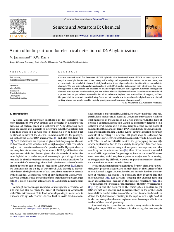 (PDF) A microfluidic platform for electrical detection of DNA hybridization