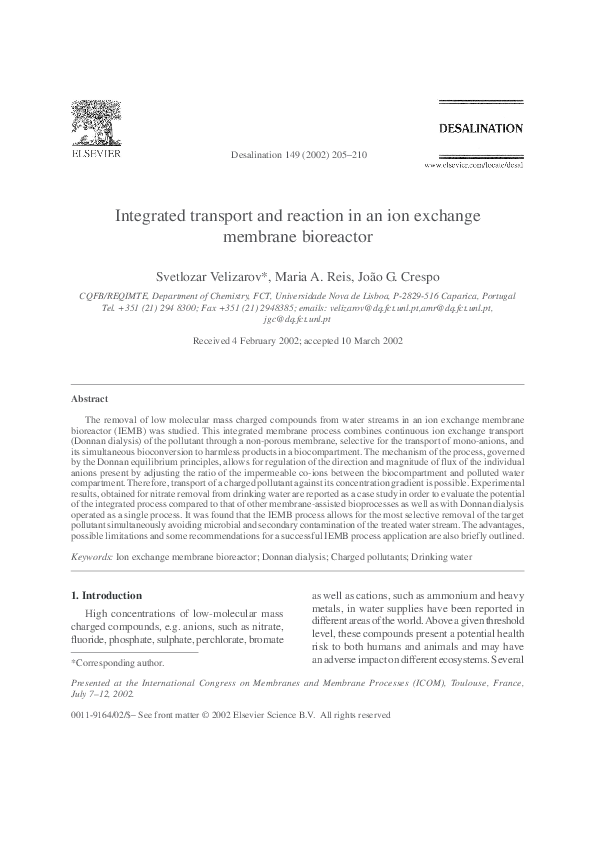 (PDF) Integrated transport and reaction in an ion exchange membrane ...