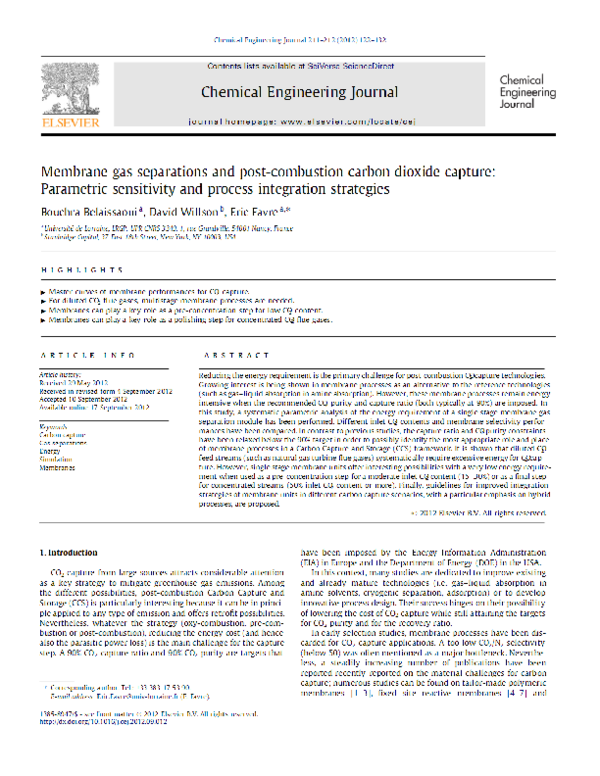 (PDF) Membrane gas separations and post-combustion carbon dioxide ...