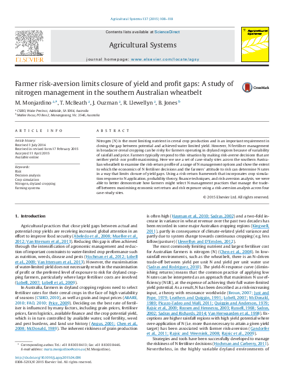 (PDF) Farmer risk-aversion limits closure of yield and profit gaps: A ...