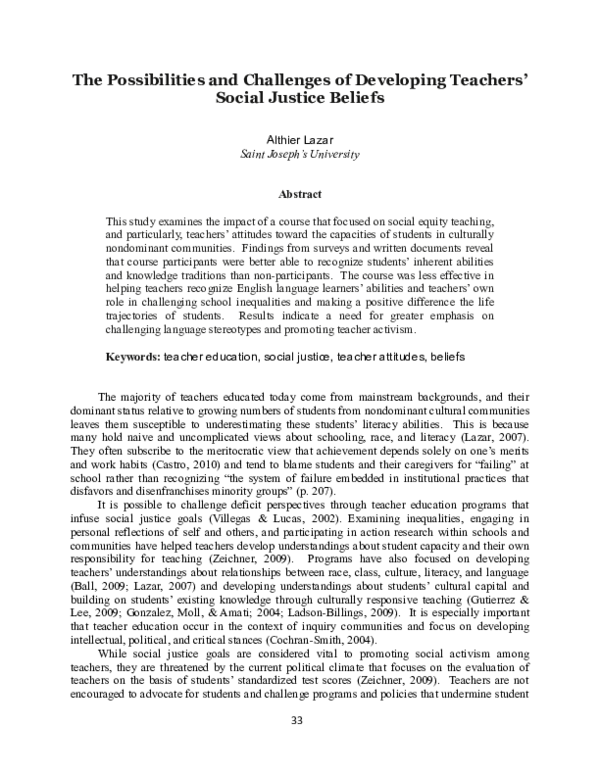 (PDF) The Possibilities and Challenges of Developing Teachers' Social ...
