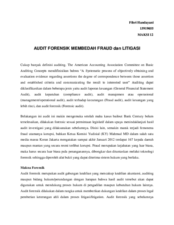 Pdf Audit Forensik Membedah Fraud Dan Litigasi Fibri Handayani Academia Edu