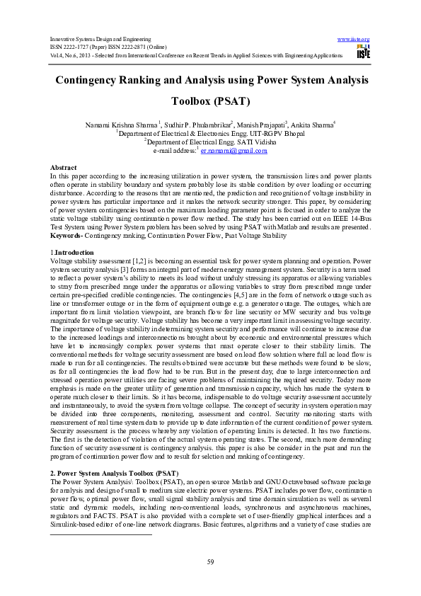 (PDF) ?Contingency Ranking and Analysis using Power System Analysis