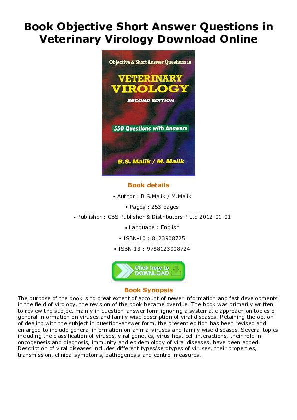 (PDF) Book Objective Short Answer Questions in Veterinary Virology Download Online adelmo