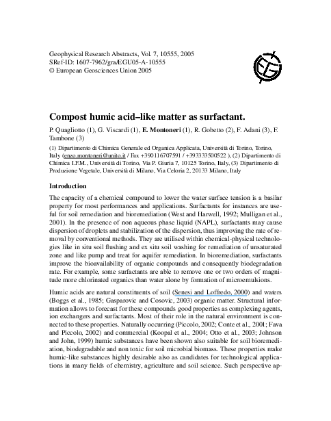 (PDF) Compost humic acid–like matter as surfactant