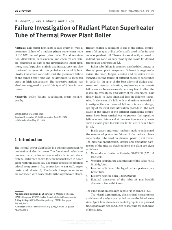 (PDF) Failure Investigation of Radiant Platen Superheater Tube of