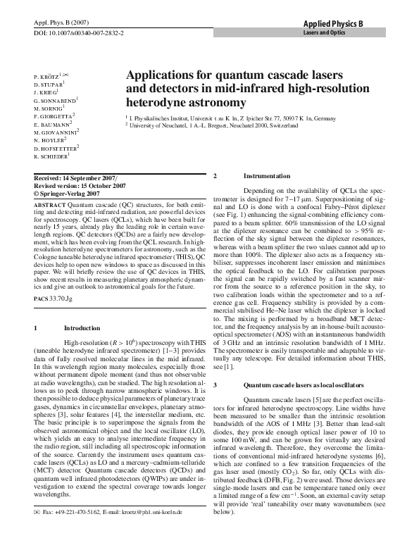(PDF) Applications for quantum cascade lasers and detectors in mid ...