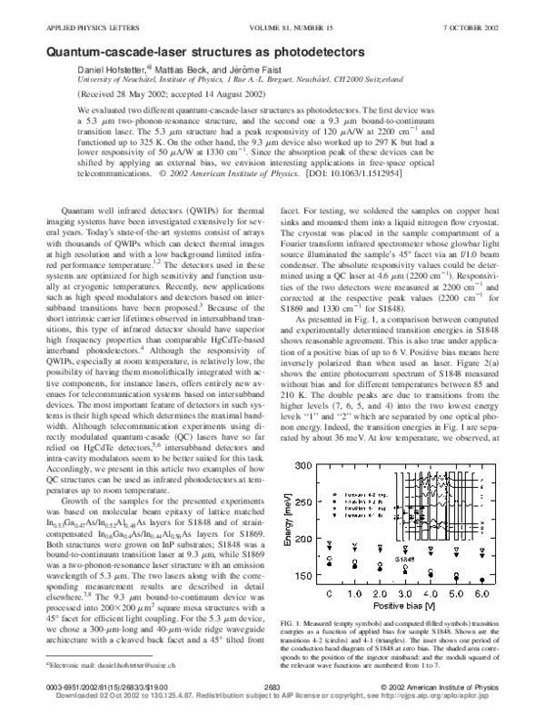 (PDF) Quantumcascadelaser structures as photodetectors Daniel