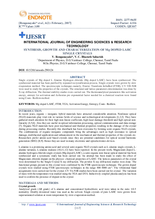 (PDF) SYNTHESIS, GROWTH AND CHARACTERIZATION OF Mg DOPED LAHC SINGLE ...